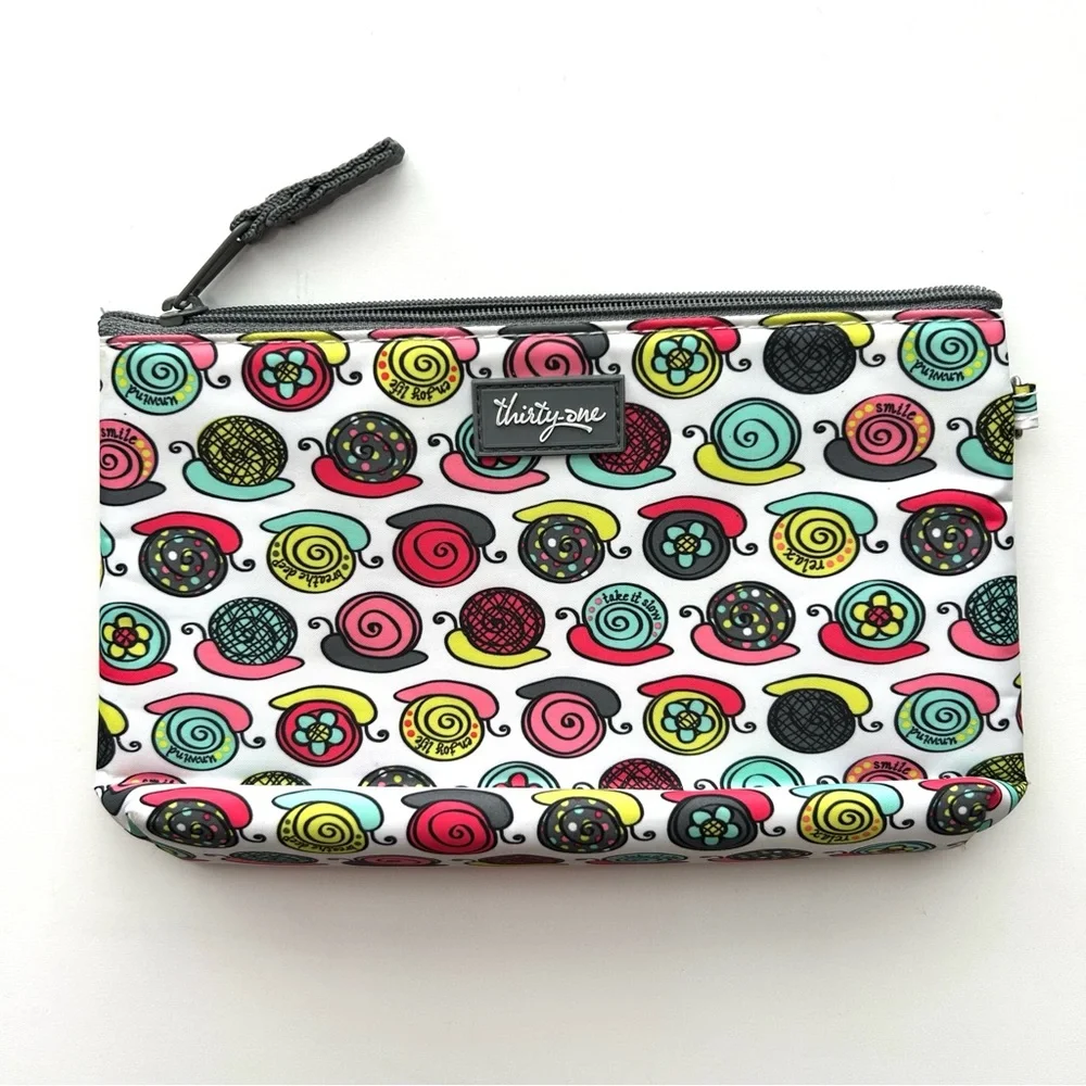 NWOT Thirty-One Colorful Snail Print Makeup Bag Case Pouch